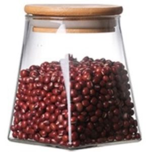 ΒΑΖΟ ΓΥΑΛΙΝΟ ΜΕ ΞΥΛΙΝΟ ΚΑΠΑΚΙ ΤΕΤΡΑΓΩΝΟ 350ml FY10100 - Image 1