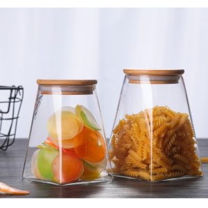 ΒΑΖΟ ΓΥΑΛΙΝΟ ΜΕ ΞΥΛΙΝΟ ΚΑΠΑΚΙ ΤΕΤΡΑΓΩΝΟ 350ml FY10100 - Image 2