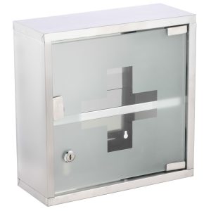 ΝΤΟΥΛΑΠΙ ΦΑΡΜΑΚΕΙΟΥ ΑΝΟΞΕΙΔΩΤΟ ΜΕ ΓΥΑΛΙΝΗ ΠΟΡΤΑ ΚΑΙ PUSH BUTTON 30x12x30cm B0076 - Image 1