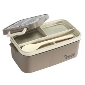 ΦΑΓΗΤΟΔΟΧΕΙΟ ΑΝΟΞΕΙΔΩΤΟ LUNCH BOX ΟΡΘΟΓΩΝΙΟ ΜΕ ΧΩΡΙΣΜΑ ΚΑΙ ΚΟΥΤΑΛΙ ΧΡΩΜΑΤΙΣΤΟ 1.1L 19x11x9cm VIOSARP - Image 2