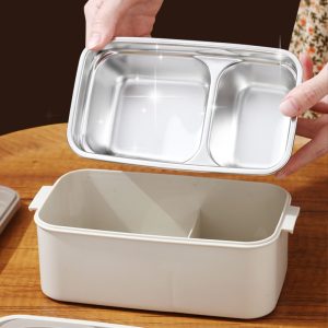 ΦΑΓΗΤΟΔΟΧΕΙΟ ΑΝΟΞΕΙΔΩΤΟ LUNCH BOX ΟΡΘΟΓΩΝΙΟ ΜΕ ΧΩΡΙΣΜΑ ΚΑΙ ΚΟΥΤΑΛΙ ΧΡΩΜΑΤΙΣΤΟ 1.1L 19x11x9cm VIOSARP - Image 3
