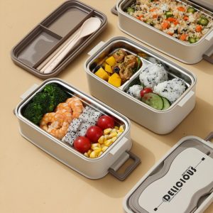 ΦΑΓΗΤΟΔΟΧΕΙΟ ΑΝΟΞΕΙΔΩΤΟ LUNCH BOX ΟΡΘΟΓΩΝΙΟ ΜΕ ΧΩΡΙΣΜΑ ΚΑΙ ΚΟΥΤΑΛΙ ΧΡΩΜΑΤΙΣΤΟ 1.1L 19x11x9cm VIOSARP - Image 8