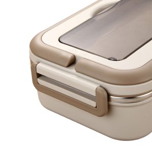 ΦΑΓΗΤΟΔΟΧΕΙΟ ΑΝΟΞΕΙΔΩΤΟ LUNCH BOX ΟΡΘΟΓΩΝΙΟ ΜΕ ΧΩΡΙΣΜΑ ΚΑΙ ΚΟΥΤΑΛΙ ΧΡΩΜΑΤΙΣΤΟ 1.2L 23.5x15x8cm VIOSARP - Image 3