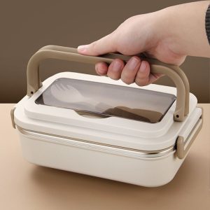 ΦΑΓΗΤΟΔΟΧΕΙΟ ΑΝΟΞΕΙΔΩΤΟ LUNCH BOX ΟΡΘΟΓΩΝΙΟ ΜΕ ΧΩΡΙΣΜΑ ΚΑΙ ΚΟΥΤΑΛΙ ΧΡΩΜΑΤΙΣΤΟ 1.2L 23.5x15x8cm VIOSARP - Image 5