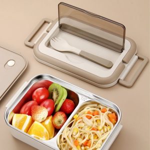 ΦΑΓΗΤΟΔΟΧΕΙΟ ΑΝΟΞΕΙΔΩΤΟ LUNCH BOX ΟΡΘΟΓΩΝΙΟ ΜΕ ΧΩΡΙΣΜΑ ΚΑΙ ΚΟΥΤΑΛΙ ΧΡΩΜΑΤΙΣΤΟ 1.2L 23.5x15x8cm VIOSARP - Image 6