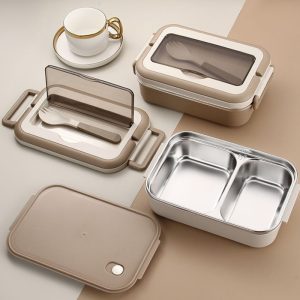 ΦΑΓΗΤΟΔΟΧΕΙΟ ΑΝΟΞΕΙΔΩΤΟ LUNCH BOX ΟΡΘΟΓΩΝΙΟ ΜΕ ΧΩΡΙΣΜΑ ΚΑΙ ΚΟΥΤΑΛΙ ΧΡΩΜΑΤΙΣΤΟ 1.2L 23.5x15x8cm VIOSARP - Image 7