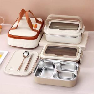 ΦΑΓΗΤΟΔΟΧΕΙΟ ΑΝΟΞΕΙΔΩΤΟ LUNCH BOX ΟΡΘΟΓΩΝΙΟ ΜΕ ΧΩΡΙΣΜΑ ΚΑΙ ΚΟΥΤΑΛΙ ΧΡΩΜΑΤΙΣΤΟ 1.2L 23.5x15x8cm VIOSARP - Image 8