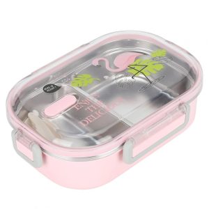 ΦΑΓΗΤΟΔΟΧΕΙΟ ΑΝΟΞΕΙΔΩΤΟ LUNCH BOX ΟΡΘΟΓΩΝΙΟ ΜΕ ΧΩΡΙΣΜΑ ΚΑΙ ΚΟΥΤΑΛΙ ΧΡΩΜΑΤΙΣΤΟ ΣΧΕΔΙΟ 720ΜL 21x15x6,5cm VIOSARP - Image 2