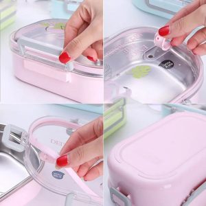 ΦΑΓΗΤΟΔΟΧΕΙΟ ΑΝΟΞΕΙΔΩΤΟ LUNCH BOX ΟΡΘΟΓΩΝΙΟ ΜΕ ΧΩΡΙΣΜΑ ΚΑΙ ΚΟΥΤΑΛΙ ΧΡΩΜΑΤΙΣΤΟ ΣΧΕΔΙΟ 720ΜL 21x15x6,5cm VIOSARP - Image 13