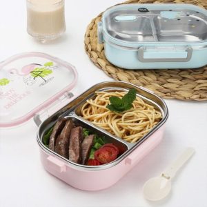 ΦΑΓΗΤΟΔΟΧΕΙΟ ΑΝΟΞΕΙΔΩΤΟ LUNCH BOX ΟΡΘΟΓΩΝΙΟ ΜΕ ΧΩΡΙΣΜΑ ΚΑΙ ΚΟΥΤΑΛΙ ΧΡΩΜΑΤΙΣΤΟ ΣΧΕΔΙΟ 720ΜL 21x15x6,5cm VIOSARP - Image 11