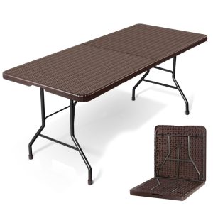 ΤΡΑΠΕΖΙ ΠΛΑΣΤΙΚΟ ΠΤΥΣΣΟΜΕΝΟ CATERING ΟΡΘΟΓΩΝΙΟ 180x70x74cm ΣΧΕΔΙΟ RATTAN - Image 1