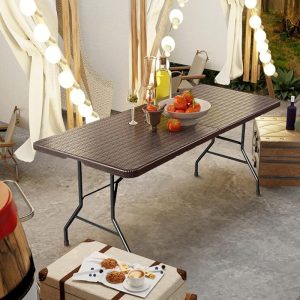 ΤΡΑΠΕΖΙ ΠΛΑΣΤΙΚΟ ΠΤΥΣΣΟΜΕΝΟ CATERING ΟΡΘΟΓΩΝΙΟ 180x70x74cm ΣΧΕΔΙΟ RATTAN - Image 3