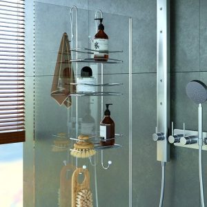 ΕΤΑΖΕΡΑ ΧΡΩΜΙΟΥ ΚΡΕΜΑΣΤΗ 3ΘΕΣΕΩΝ ΜΕ ΓΑΝΤΖΟΥΣ ΕΜΠΡΟΣ-ΠΙΣΩ BK066 - Image 2